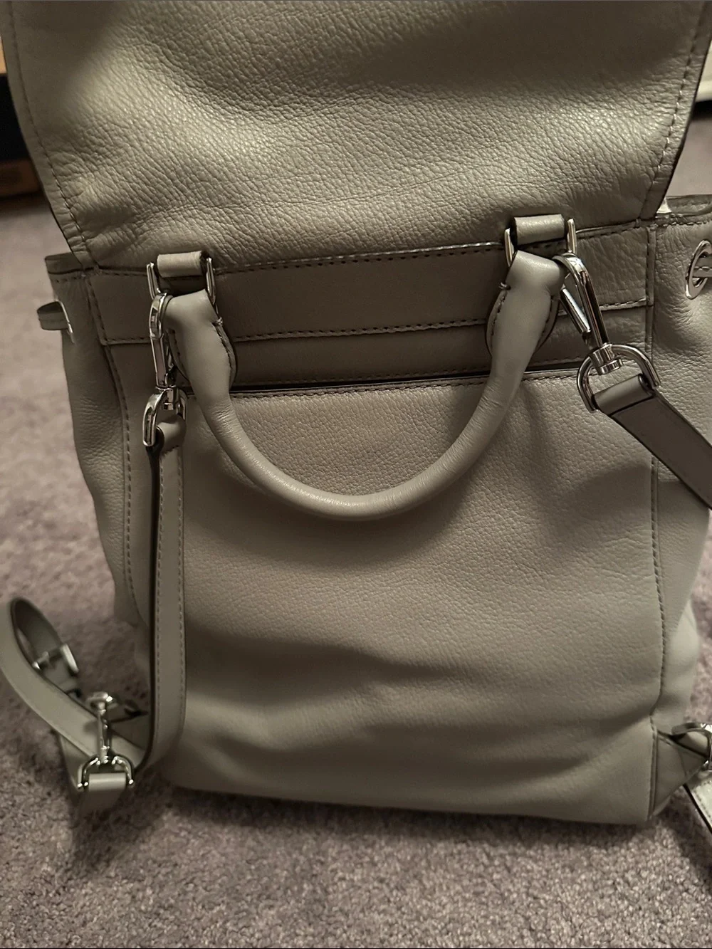 Michael Kors Light Gray Pebbled Leather Drawstring Backpack